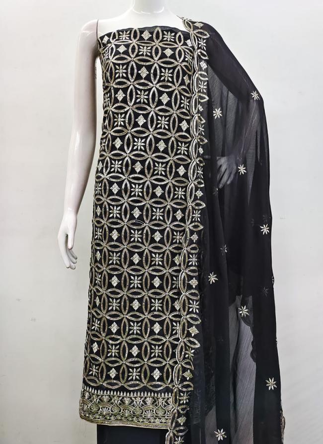 Zomato Silk Black Party Wear Multi Sequence Work Dress Material